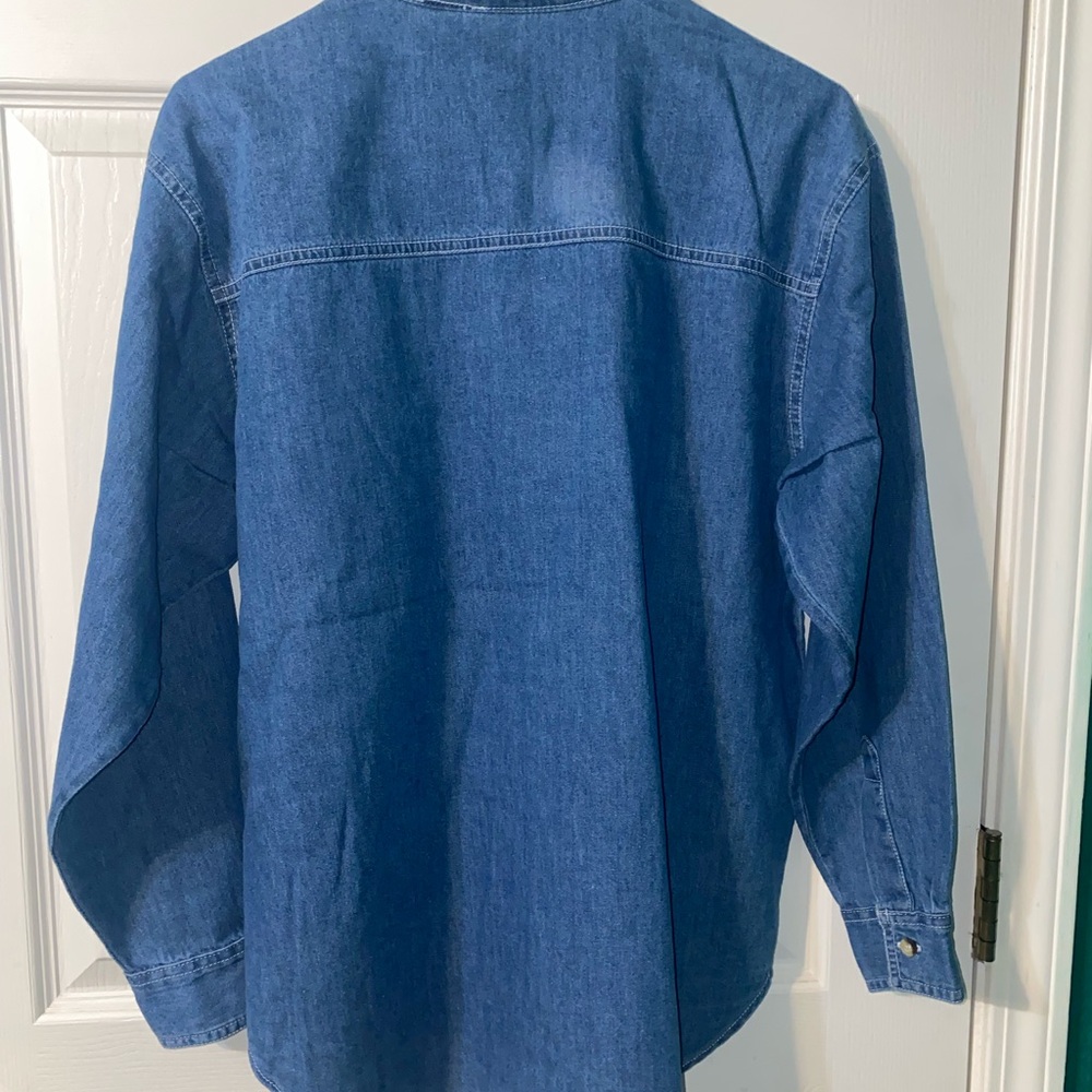 Women's Vintage Blue Denim Button Down Shirt with Holiday Embroidery - Picture 4 of 4
